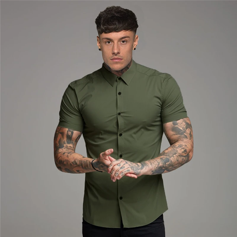 New Spring Summer Brand Mens Casual Sports Short Cool Fashion Breathable Fitness Clothing Turn-down Collar  Sleeve Shirts