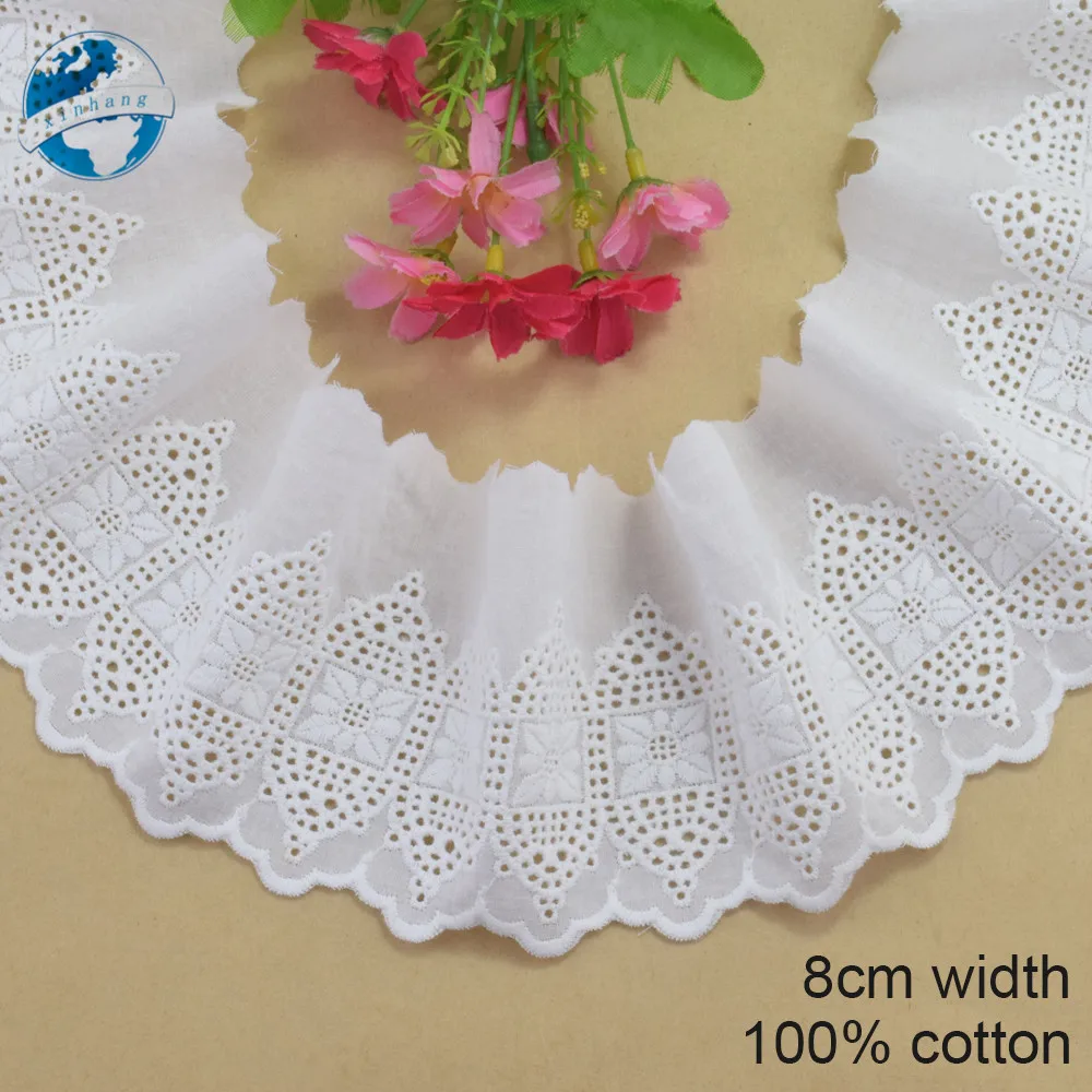 8cm wide 100% Cotton embroid lace sewing ribbon guipure trim wedding decoration DIY dolls colthes Accessories lace edge#4158