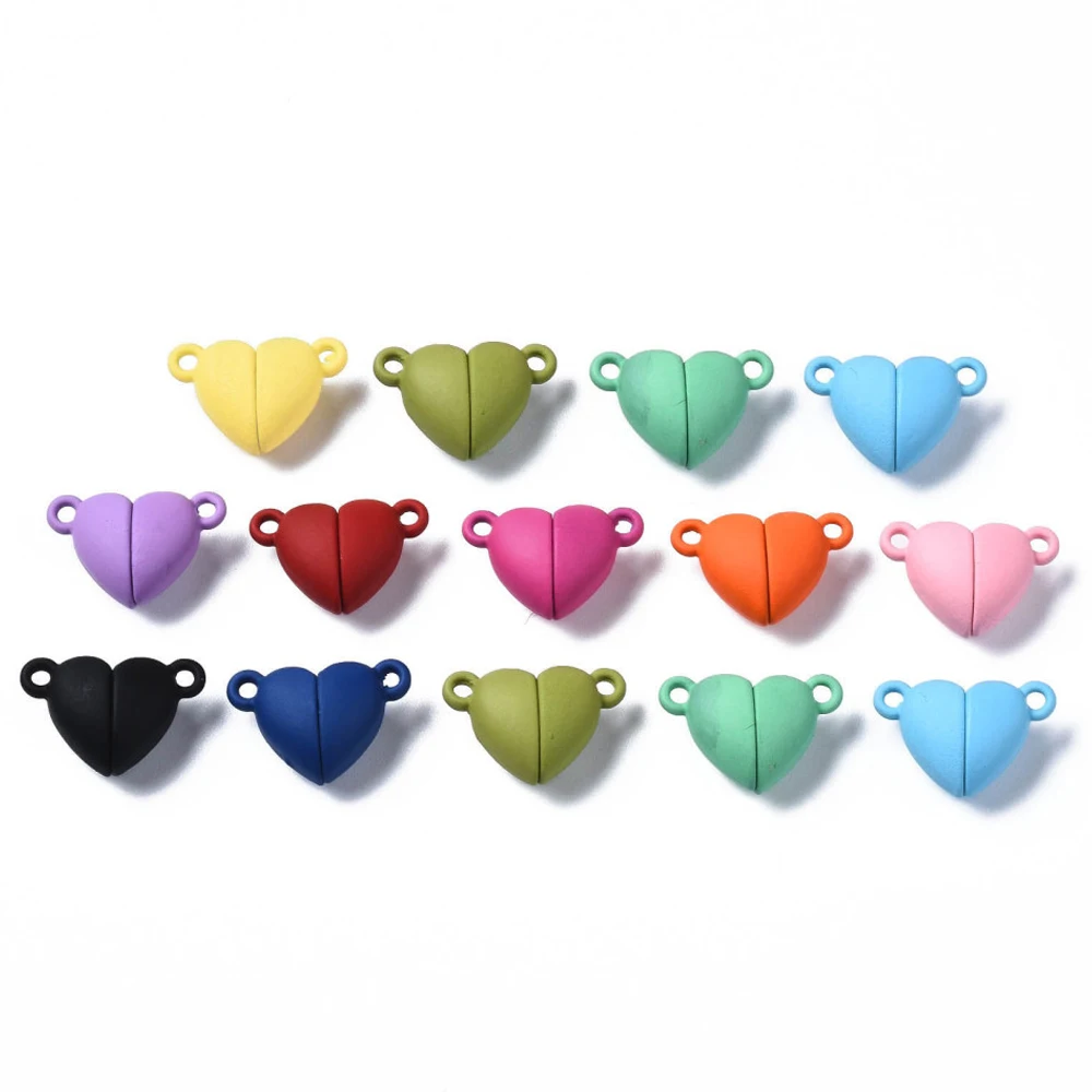 

100Set Spray Painted Alloy Heart Magnetic Clasps for jewelry making DIY Accessories,Mixed Color,10.5x16x7mm, Hole:1.2mm