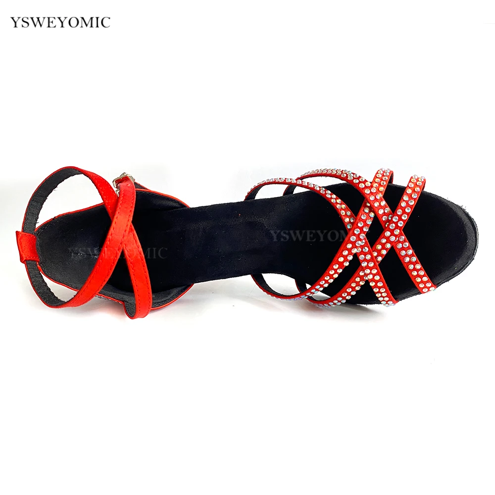 Chaussures de danse pour femmes, nouvelle collection été 2021, Salsa Style Passion, strass en Satin rouge sur la semelle, chaussures de danse personnalisées 10 à 5cm, nouvelle collection