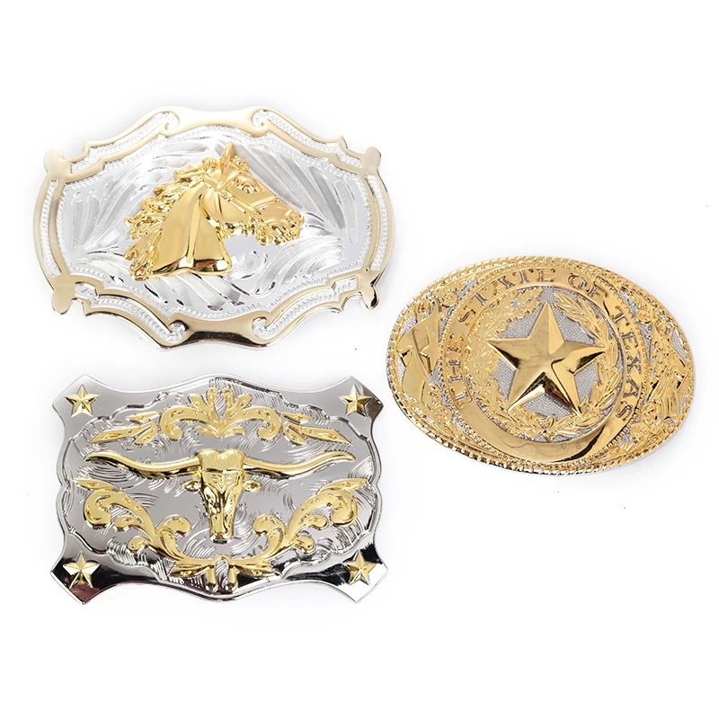 

Western cowboy zinc alloy two-color bull head horse head five-pointed star belt buckle gift item