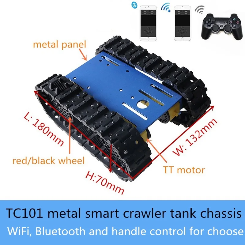 TC101 4WD Metal Smart Crawler Robot Tank Chassis with Control Kit, 4pcs TT Motors, Rubber Track DIY Toy for Arduino Education