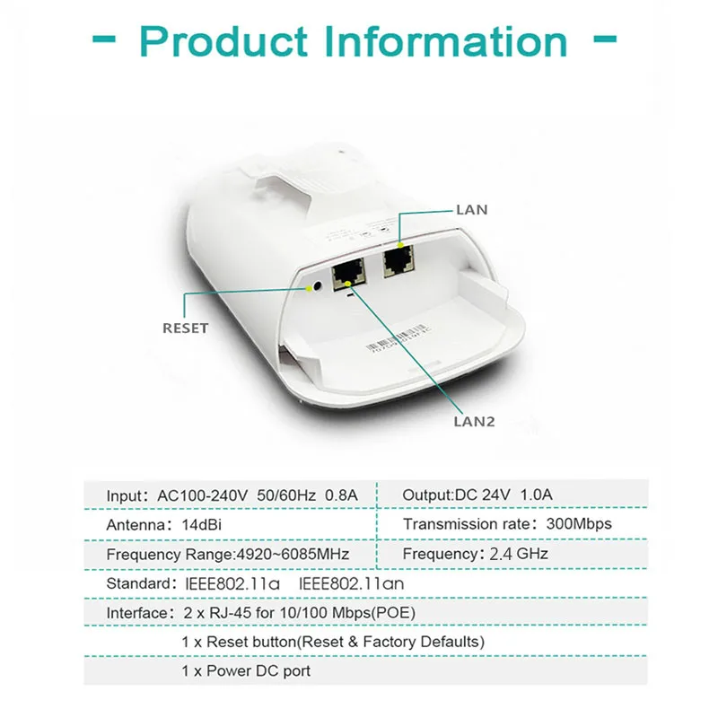 2 peças 1-3 km 300 mbit aberto roteador cpe 2.4g sem fio ponto de acesso roteador wi-fi ponte extensão centro roteador com 24 v poe