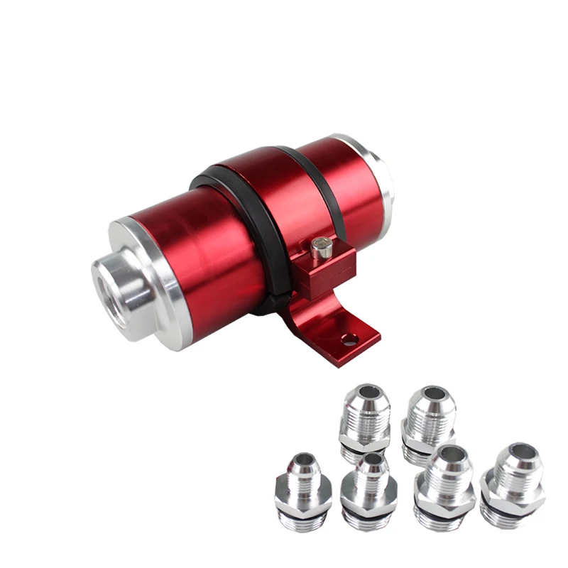 RASTP-High Flow Aluminum 58MM Fuel Filter 30 Micron Element With Fittings AN6 AN8 AN10 Adaptor+Bracket RS-FP003