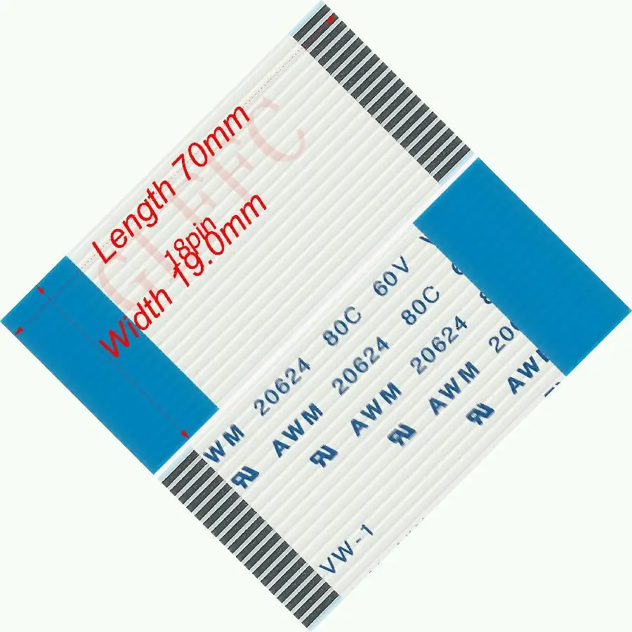 18pin 1.0Pitch 70มม.-200มม.B-Type สายแบนแบบยืดหยุ่น FFC Awm 20624 ROHS สำหรับ TTL LCD DVD คอมพิวเตอร์