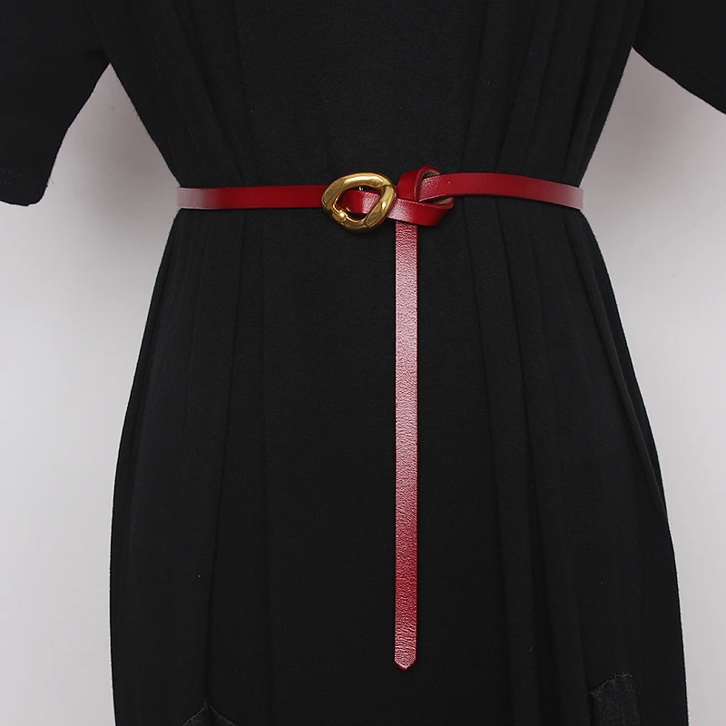 ผู้หญิงรันเวย์แฟชั่นหัวเข็มขัดทองของแท้หนัง Cummerbunds หญิงชุดรัดตัวเข็มขัดเข็มขัดตกแต่งเข็มขัด TB1767