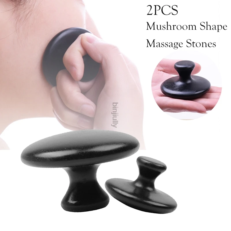 2pcs Black Basalt Stone Essential Oil Massage Mushroom Shape Spa Energy Stone for Body Face Massage Stone b0151