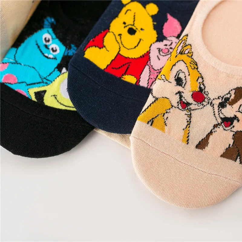 Anime Figure Disney Socks Mickey Minnie Mouse Women\'s Short Socks Girl Cute Lnvisible Cotton Ankle Cartoon Summer Anti Slip Sock