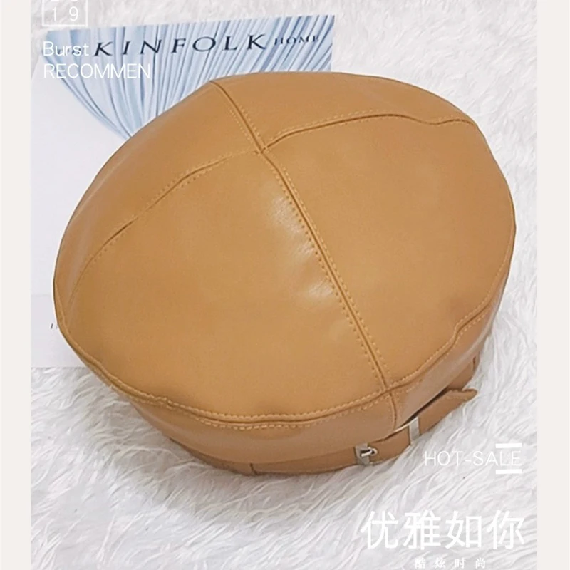 2021Women Girl belt Beret Artist Warm Wool Winter Beanie Hat Cap Vintage Plain Beret Hats Solid Color Elegant Lady leather Caps