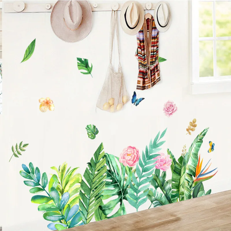Butterfly Flowers Baseboard Wall Sticker For Living Room Decoration Decals Bedroom Nursery Background Decor Self-adhesive Mural