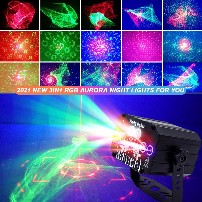 Christmas LED Party Light Patterns Laser Projector Light Voice Strobe Effect Stage Light For Party Show DJ Home KTV Disco Lamps