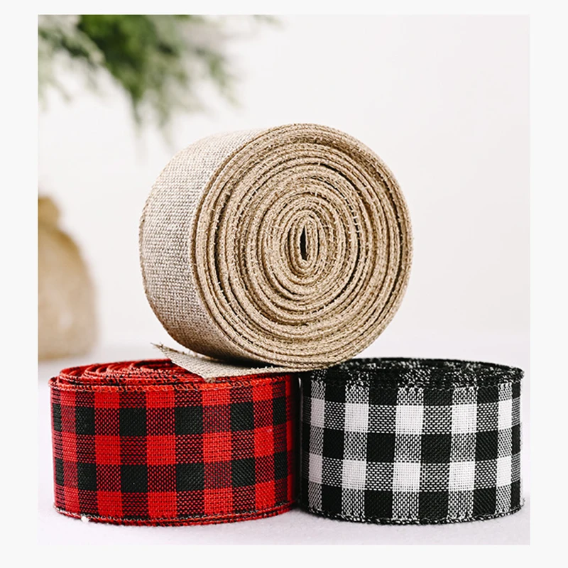 2M*5cm Grid Ribbon Christmas Decorations Lattice Christmas Ribbon Decorative Ribbon Christmas Tree Decoration Gift Box Package