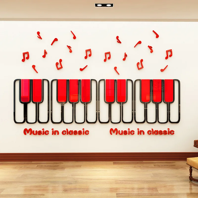 

Cartoon Piano Music Pattern Wall Stickers DIY Art Wallpaper Dance Studio Piano Room Background Decorative Acrylic Decals Murals