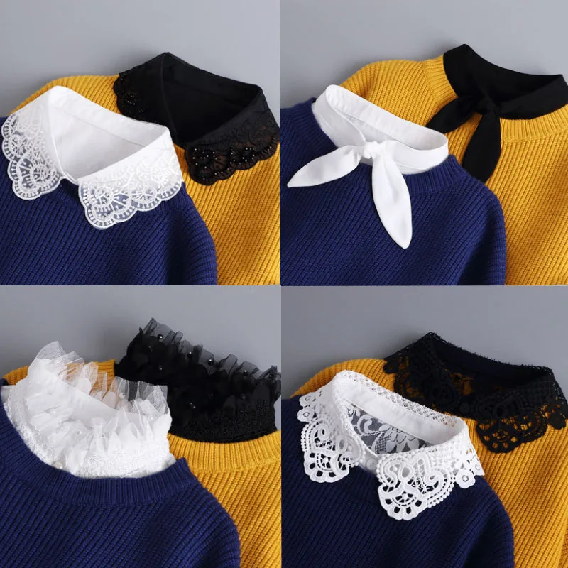 White Lapel Fake Collar Neck Decorative Chiffon Cotton Chocker Women Detachable False Collar Shirt Doll Lace Ladies Half Shirt