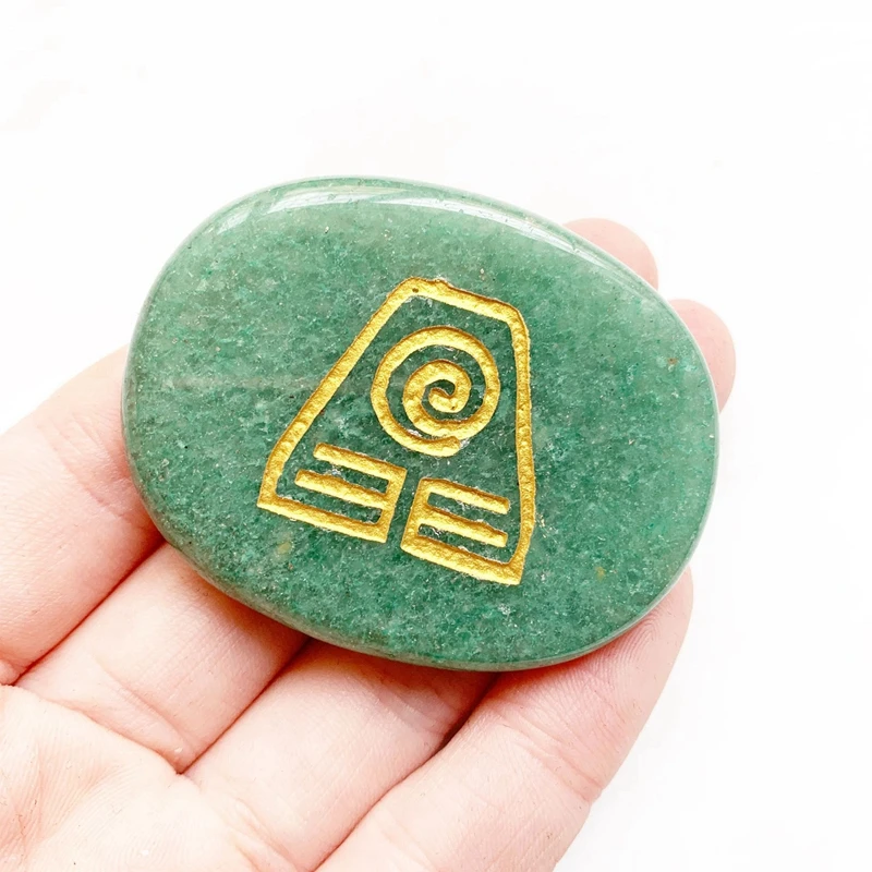 Elemento de amuleto de cura de madeira, natural palmstone fengshui, símbolos de meditação, aventurina, lápismo, carneiro, reiki, pedra, ar, água, fogo, terra