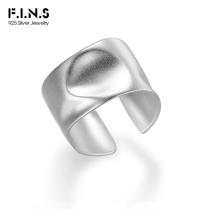 

F.I.N.S Korean Style Woman Simple S925 Sterling Silver Irregular Concave Ring Opening Matte Wide Index Cuff Finger Rings for Men