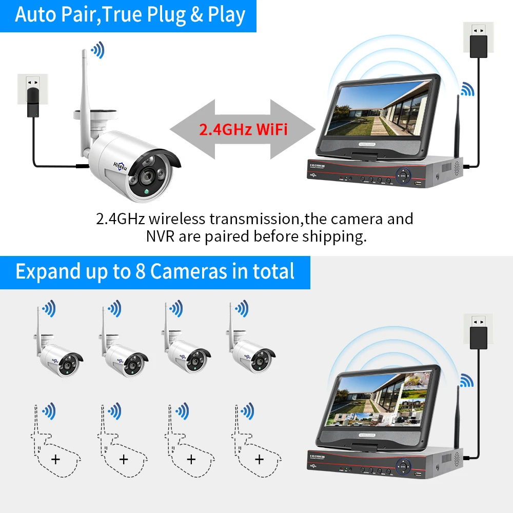 Imagem -05 - Hiseeu-câmera ip sem Fio Kit Cctv Visão Noturna P2p Detecção Humana Sistema de Vigilância Nvr Monitor Lcd 10.1 5mp