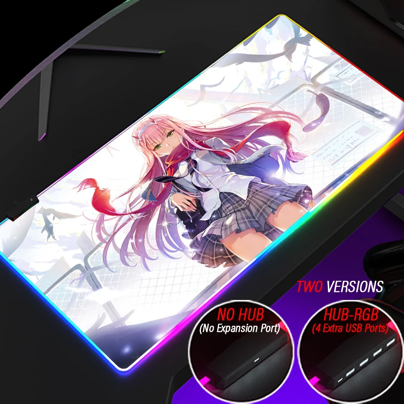 Alfombrilla de ratón RGB con personalidad luminosa ZERO TWO, HUB de 4 puertos USB, alfombrilla de impresión personalizada HD