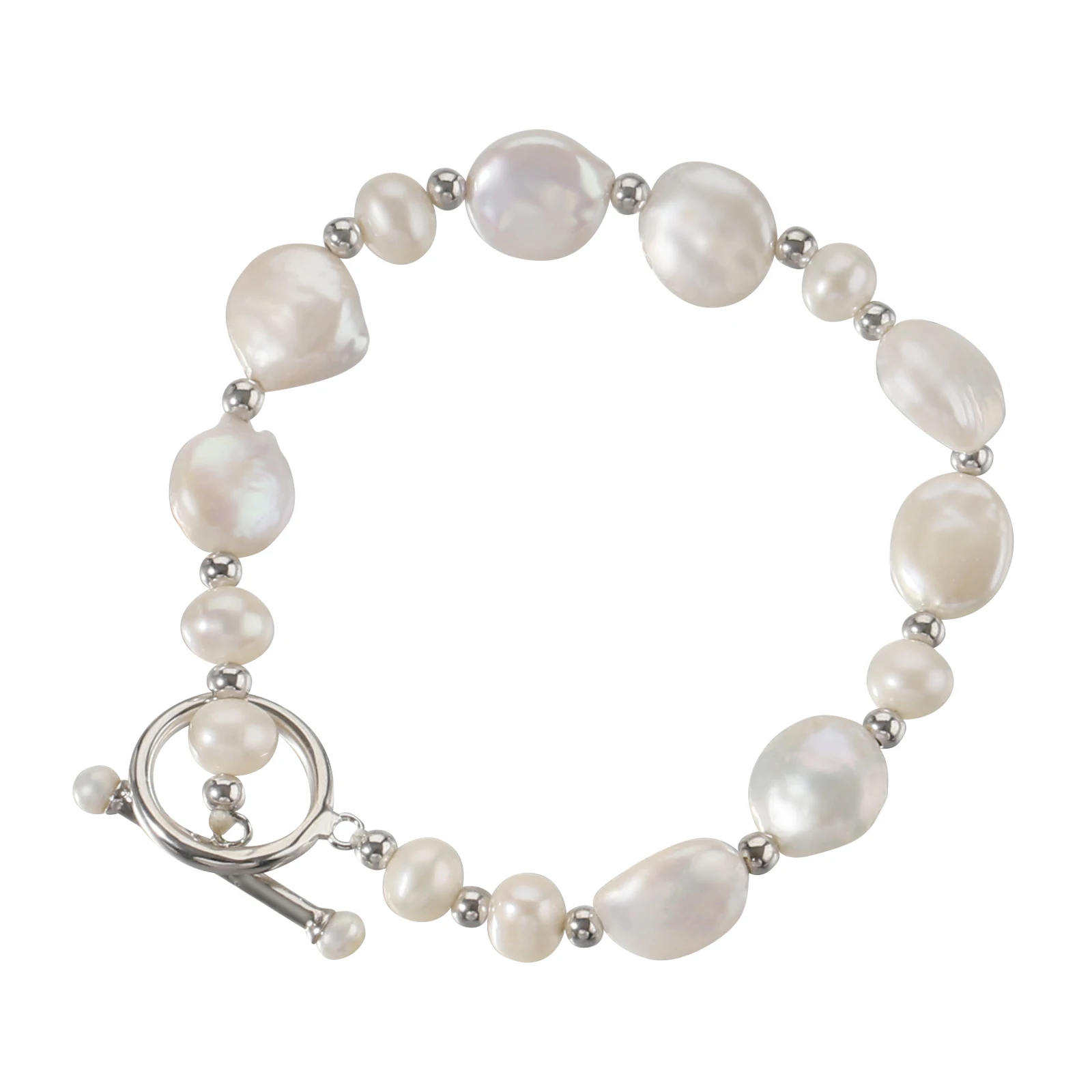 

Freshwater Cultured Pearl Bracelet 925 Sterling Silver Beads Handmade Coin Pearl OT Clasp Bracelet Fashion Jewelry For Women