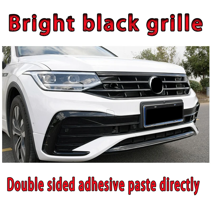 Car styling For Tiguan MK2 Glossy black Grille R 2020 2021 2022 Front Bright Black Grille Sports Black Body Kit Europe Version