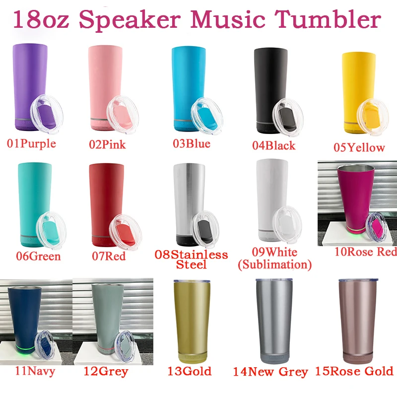 18oz Sublimation Wireless Speaker Tumbler Stainless Steel Double Wall Vacuum Insulated Water Bottle Music Cup For Gift