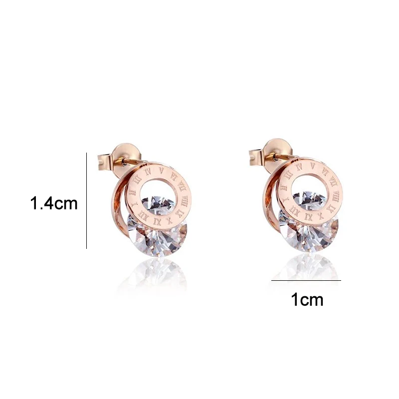 Luxury Zircon Stainless Steel Earring Romantic Roman Numeral Circle Ladies Earrings Classic Rose Gold Color Women Jewelry