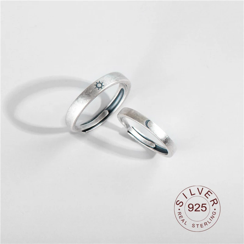 Gratis verzending 925 sterling zilver gladde ringen voor vrouwen sieraden liefhebbers ring set maan en zon open ringen voor feest verjaardagscadeau