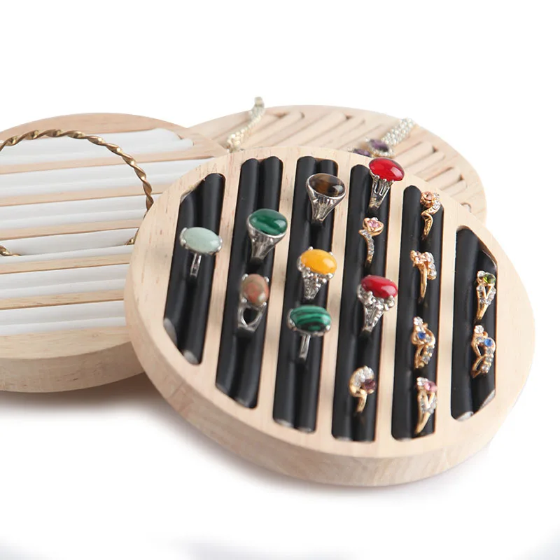 Espositore per anelli in legno grande capacità 6 slot lunghi inserto in pelle unico portaoggetti per gioielli orecchino vetrina organizzatore