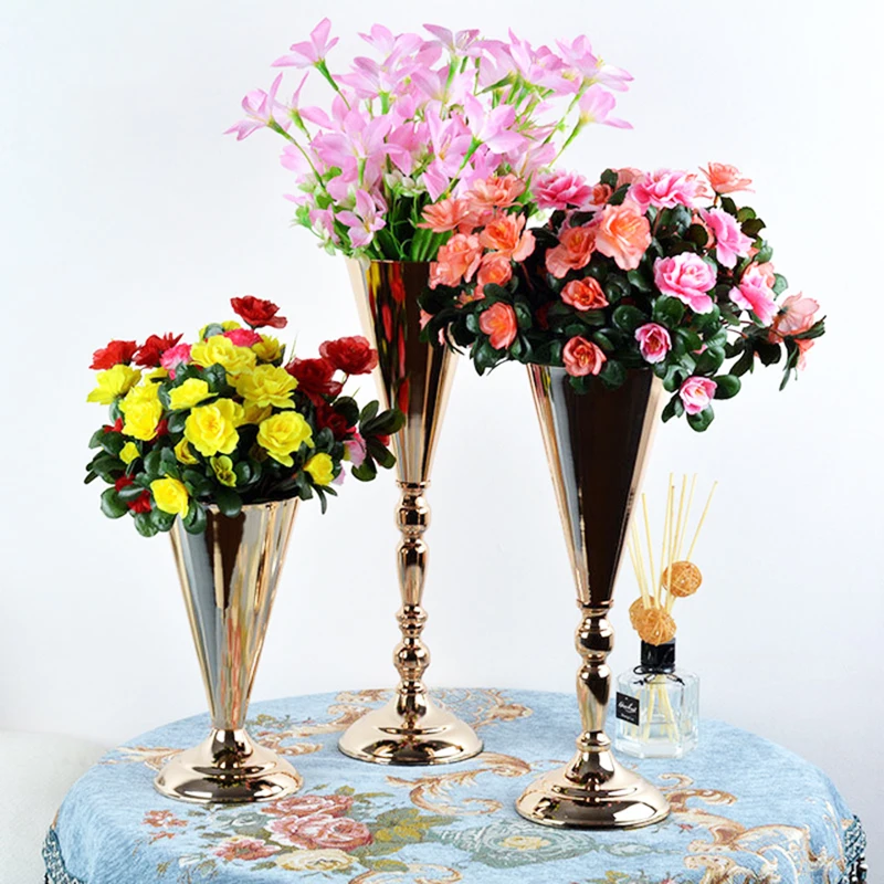 Elegant Gold Flower Vase Bouquet Dry Flowers Holder Christmas Wedding Party Table Centerpieces Flowers Stand Home Craft Decor