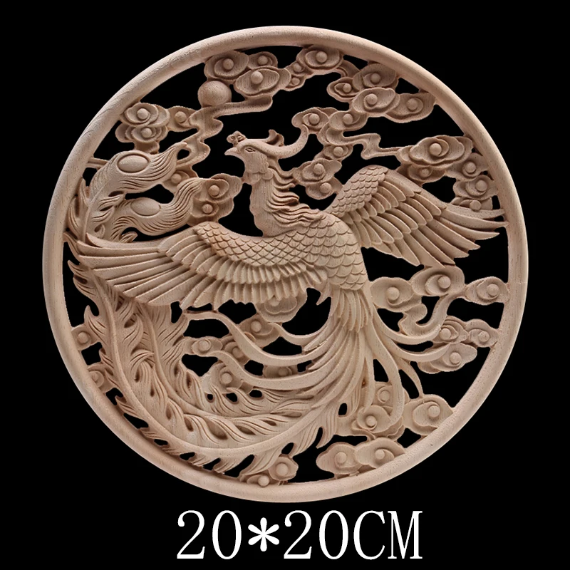 Wood Frame Wood Applique Onlay Carved Natural Decoration Long Leaves Flower Rubber Wood Cabinet Furniture Walls Home Unpainted