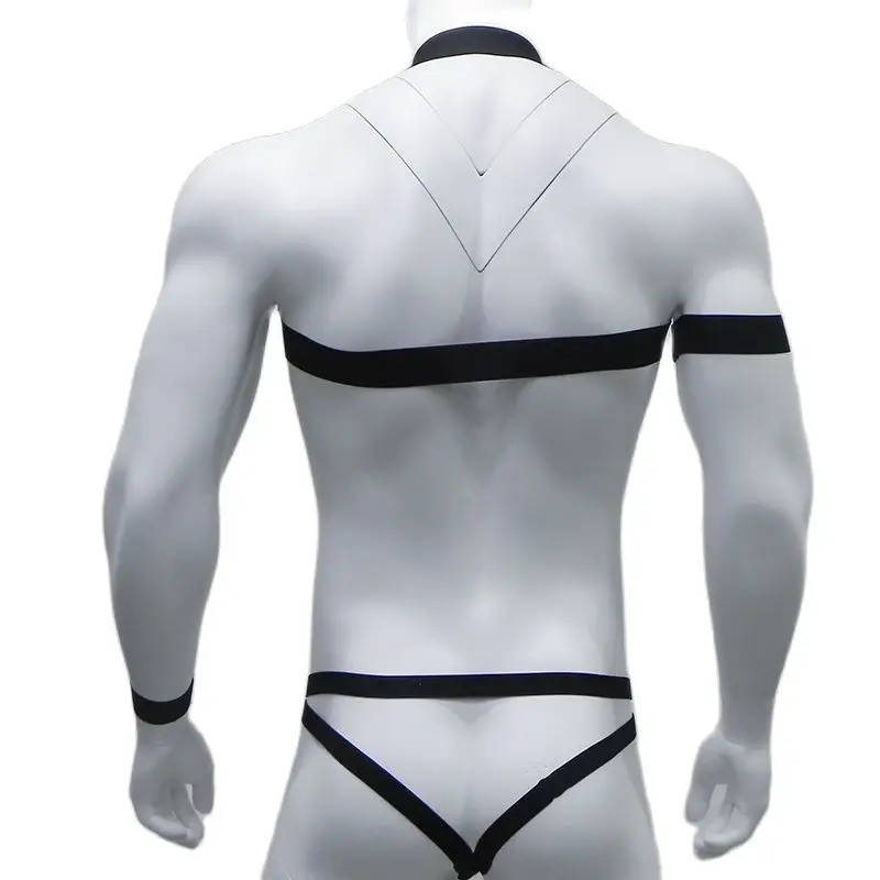 CLEVER-MENMODE Body Brust Herren Harness Gürtel Dessous Tangas Set Sexy elastische Schulter Bondage Strap G-String Kostüm Armband