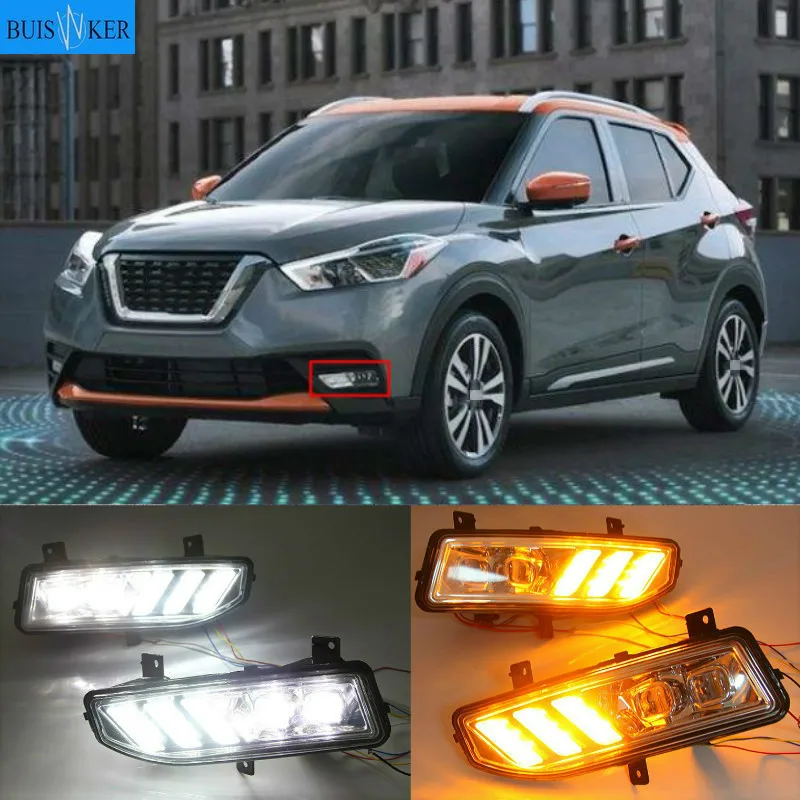 

2PCS LED Daytime Running Light For Nissan Kicks 2019 2020 Turning Yellow Signal Relay Waterproof Car 12V LED DRL