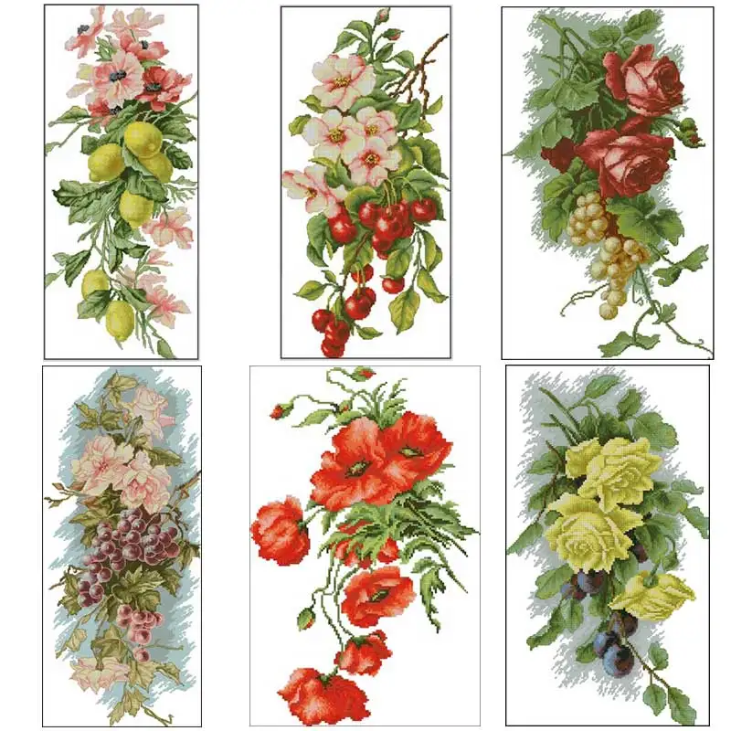 Vertical Bouquet Patterns Counted 11CT 14CT 18CT Cross Stitch Sets DIY Handmade Cross-stitch Kits Embroidery Needlework Crafts
