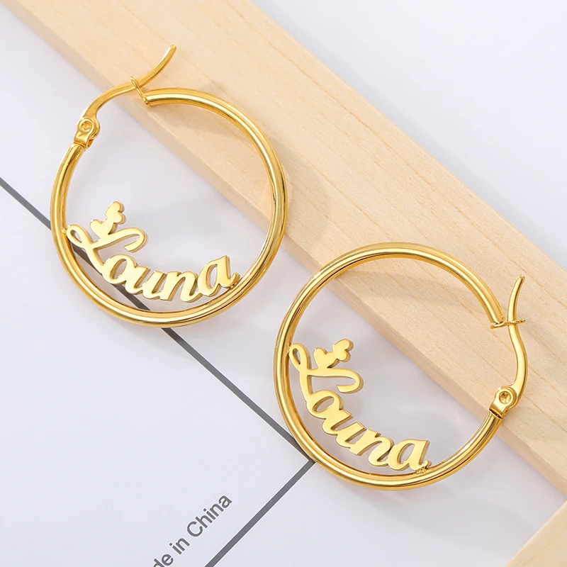 

Custom Name Hoop Earrings 20mm 25mm 30mm 70mm Big Circle Earrings Personalized Brincos Loop Earrings for Women Jewelry Oorbellen