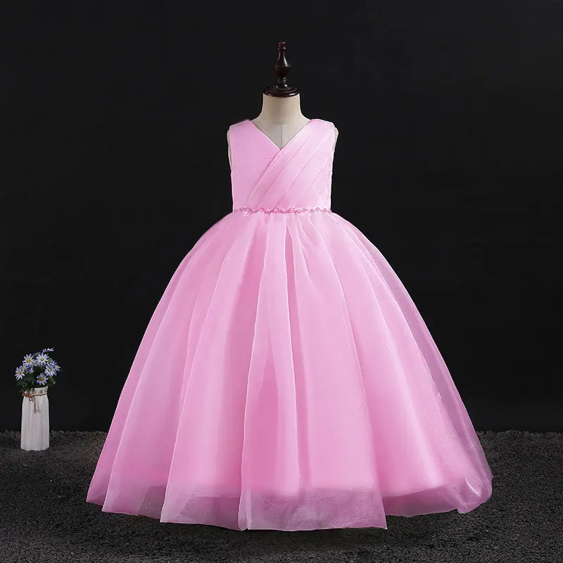 Kids Dresses Children Elegant Long Prom Tulle Gowns 2024 New Girl Princess Dress Teen Wedding Bridesmaid Costume 3-12 Years