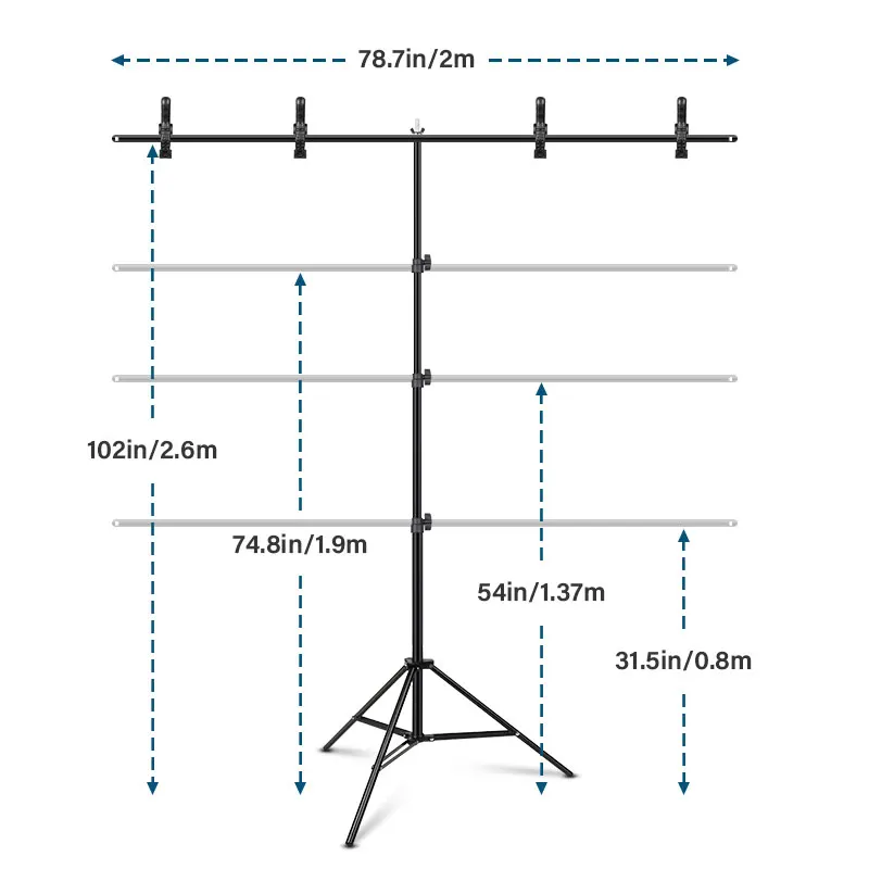 사진 배경 스탠드 2.6*2M/2*2M 조정 가능한 T 모양 지원, 사진 스튜디오 모슬린/종이 크로마 키 배경 스탠드