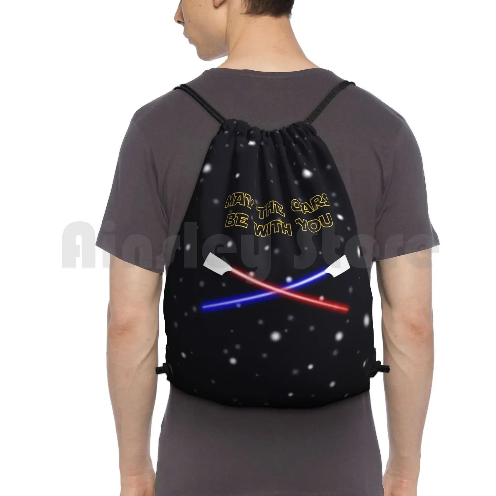 May The Oars Be With You Rowing Pun Backpack Drawstring Bag Riding Climbing Gym Bag Rowing Crossed Oars Pun Funny Crew