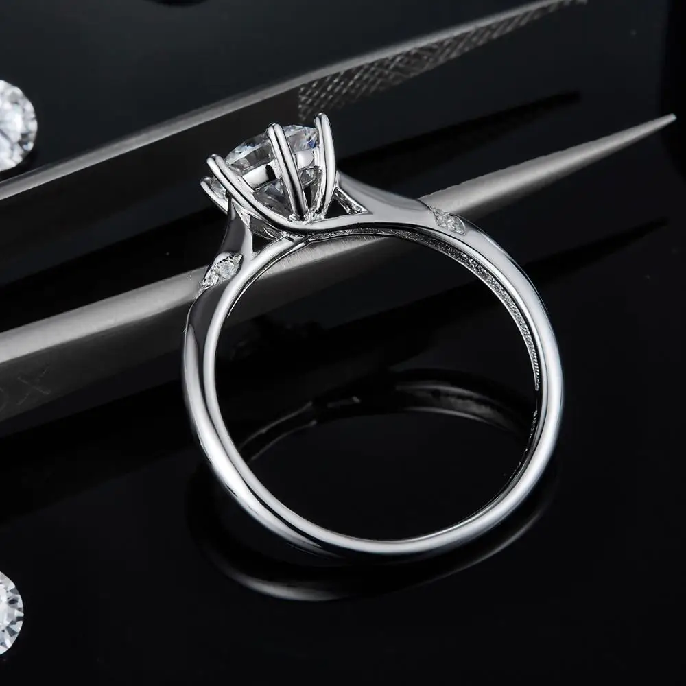 GEM'S BALLET 925 Sterling Silver Classic 6 Prong Round Moissanite Ring 1ct 0.5ct D color Lab Diamond Anniversary Ring For Women image 5