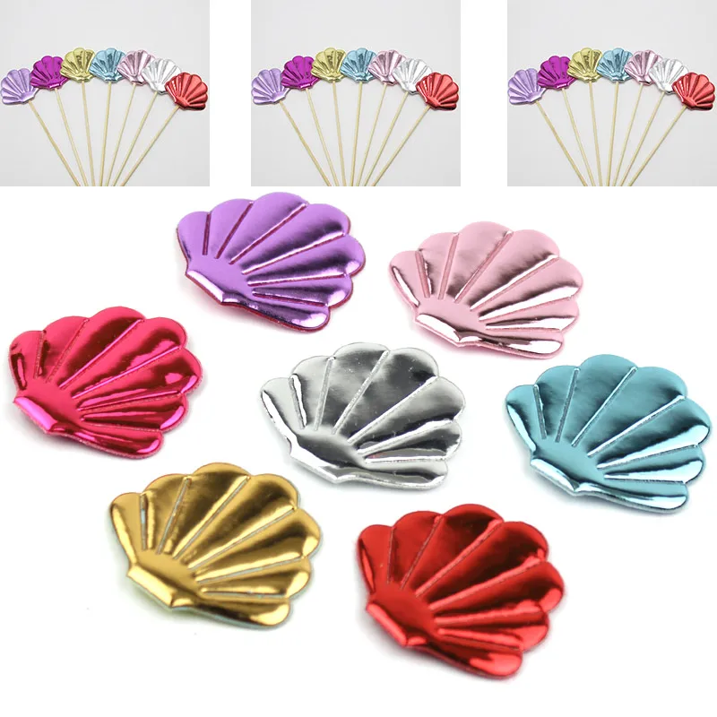 50Pcs 3.8*4.5cm PU leather Shell Padded Appliques for Kids Hairpin headwear Decor or birthday Cake Insert Cards accessories