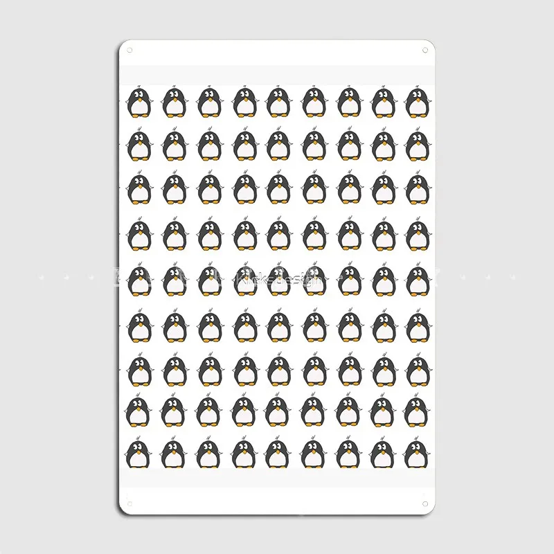 Funny Black White Cute Penguin Animal Illustration Metal Sign Pub Kitchen Create Plaques Tin Sign Poster