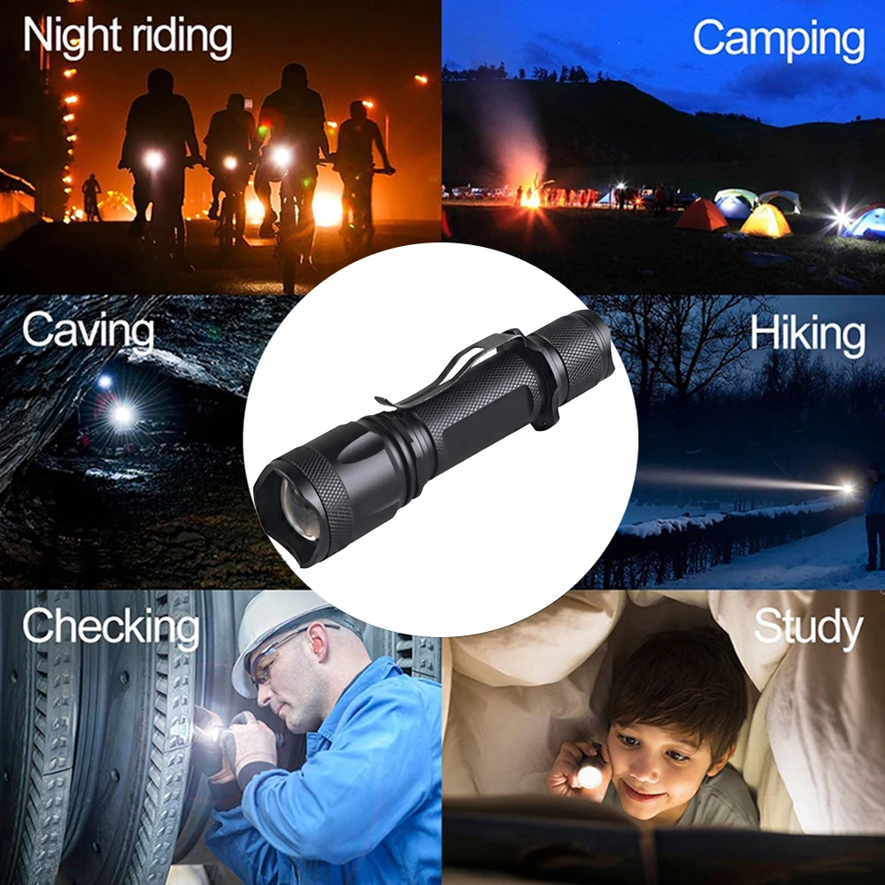 TOPCOM Powerful T6 LED Flashlight USB Rechargeable Torch Light 5-Mode Zoom Lantern Use 18650 Battery For Camping Cycling Hunting