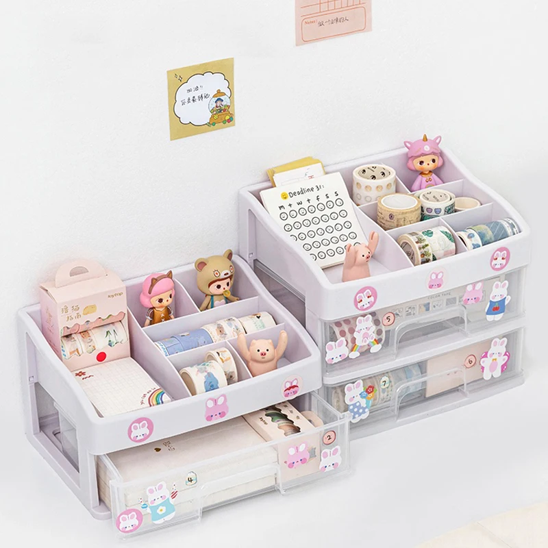 

Lovely desktop storage box contracted cosmetics drawer shelving office desktop finishing kawaii organizer marker storage