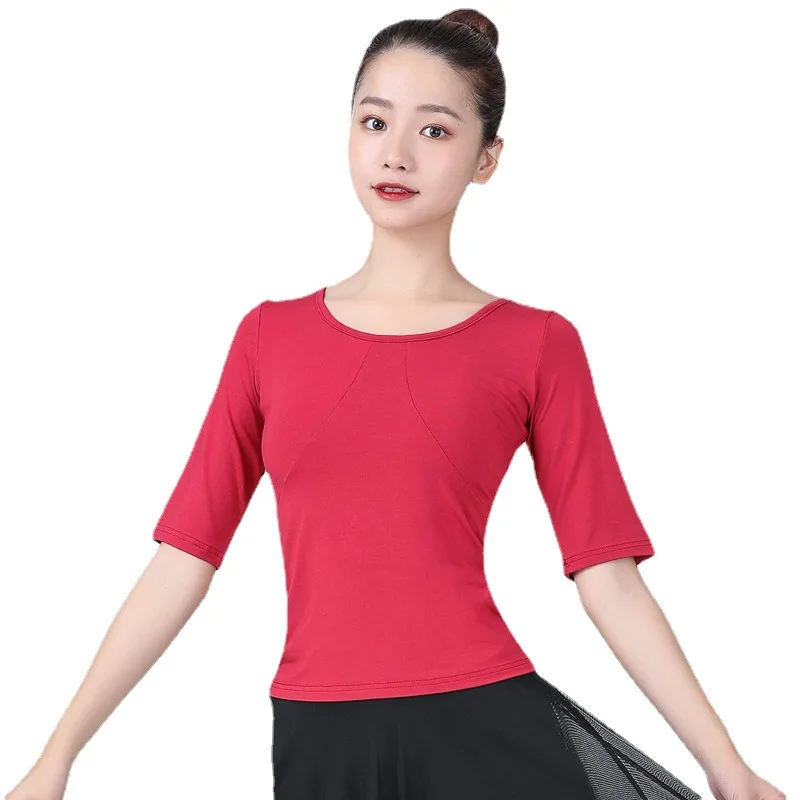 2021 New Dance Wear Short/middle Sleeve Top Modal Ballroom Modern Salsa Tango Samba Latin Training Shirts Female Adult Dancewear