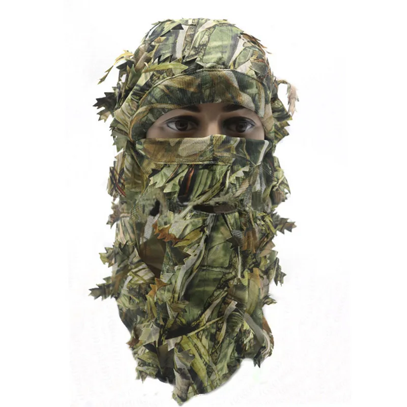 Airsoft Camouflage 3D สเตอริโอกลางแจ้ง Breathable ป้องกันดวงอาทิตย์ตกปลาการล่าสัตว์ Bionic Balaclava Headgear ปลอมตัว Leaf Mask