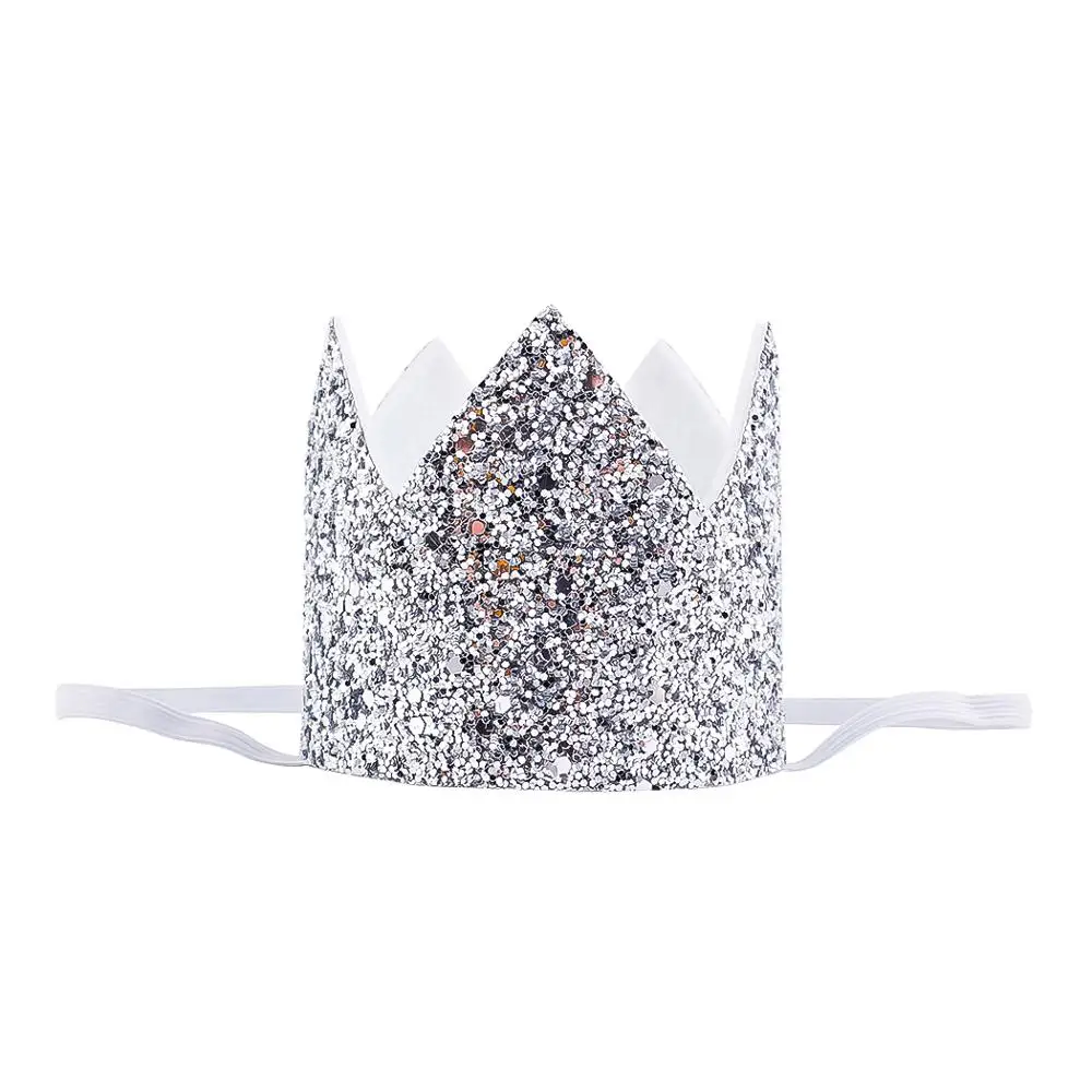 Shiny Glitter Felt Crown Birthday Hat Kids Pets Adults Birthday Party Accessories Solid Gold Silver, One Size Fits All S00204