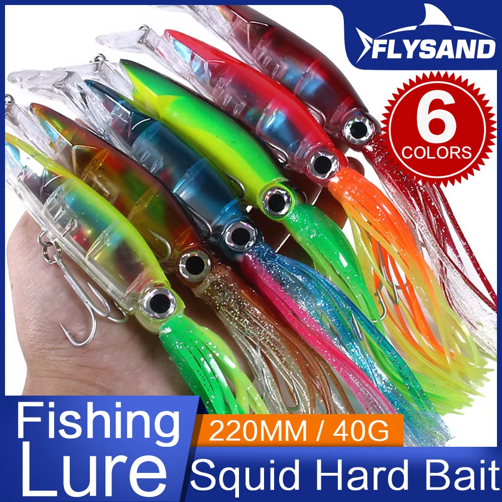 FLYSAND-Señuelos de Pesca duros de calamar de simulación grande, cebo de pulpo Swimbait realista con 2 anzuelos triples, accesorio de pesca