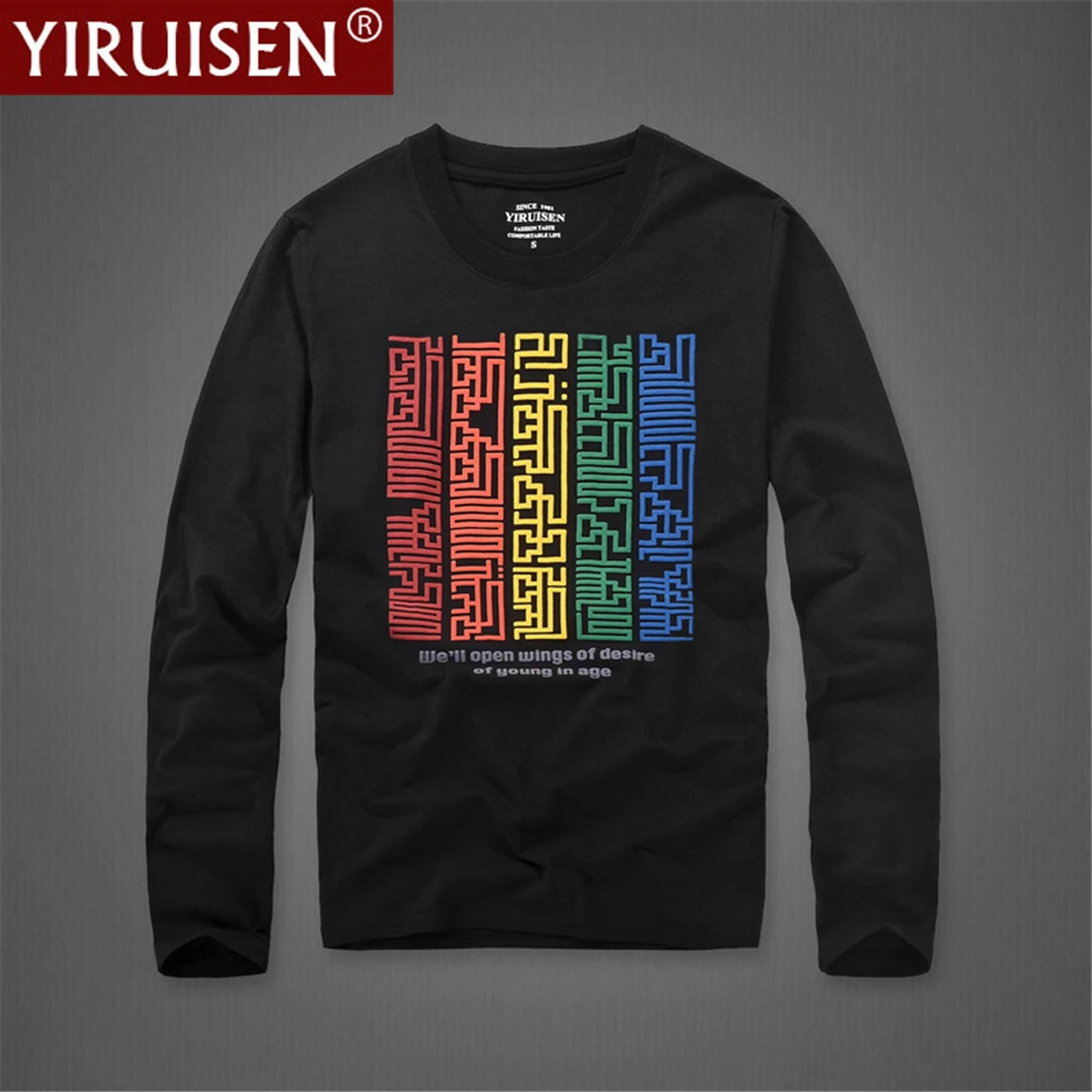 High Quality 2021 Fashion Mens Long Sleeve 100% Cotton Autumn Printing Top Tee Regular Fit Casual Comfortable Soft Male Clothing