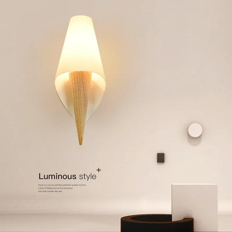 Simple wall light solid wood indoor lighting Japan-style aisle Warm Nordic wall lamp bedside bedroom Single Head Fixture