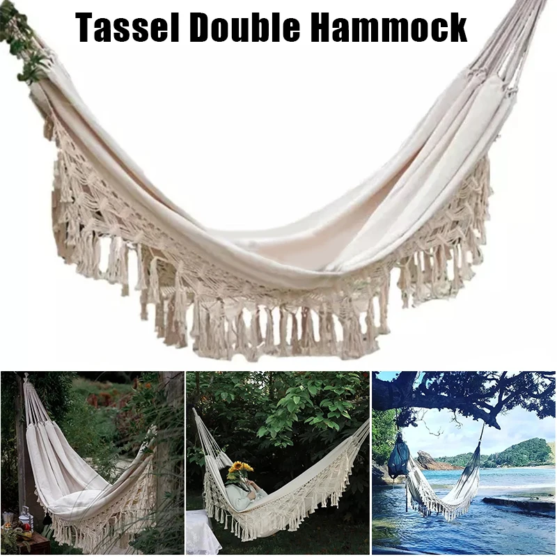 Luxo dupla rede balanço cadeira nova grande 2 pessoa boho 2x1.5m macrame brasileiro franjas interior pendurado balanço presente para o pai