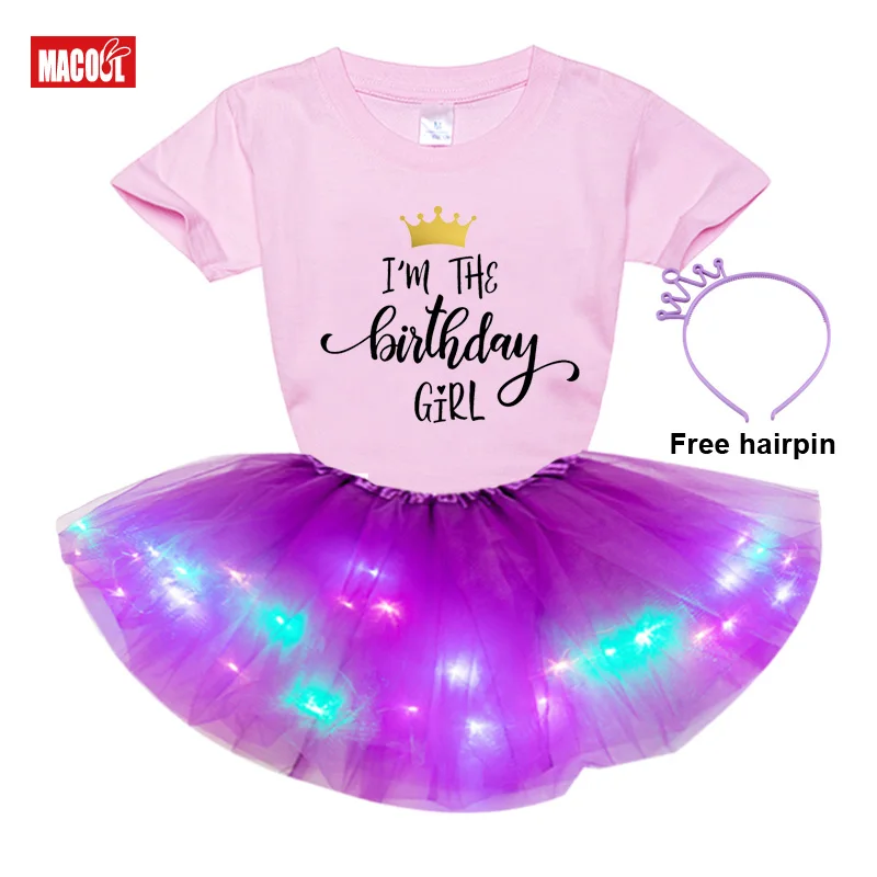 birthday girl shirts Tutu Dress Baby Girls Clothes Colorful Pettiskirt Girls Party Dance Neon LED Tutu Skirt Children Clothing